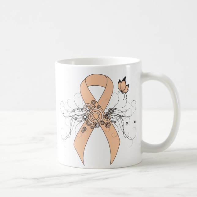Peach Awareness Ribbon with Butterfly Coffee Mug (Right)