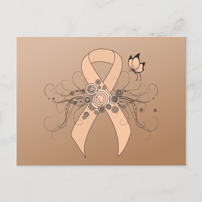 Peach Awareness Ribbon with Butterfly Postcard (Front)