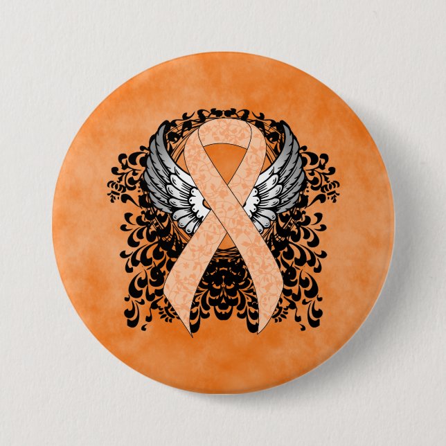 Peach Awareness Ribbon with Wings 7.5 Cm Round Badge (Front)