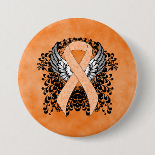 Peach Awareness Ribbon with Wings 7.5 Cm Round Badge