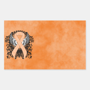 Peach Awareness Ribbon with Wings Rectangular Sticker