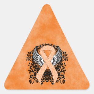 Peach Awareness Ribbon with Wings Triangle Sticker