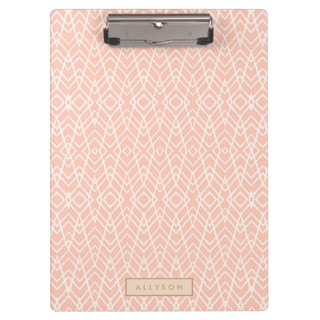 Peach Aztec Tribal Personalised School Office Clipboard (Front)