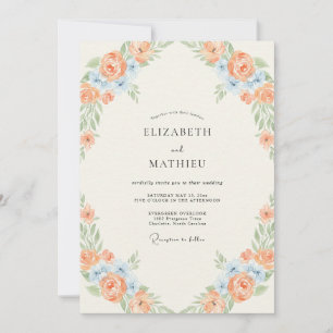 Peach Azure Bloom Wedding Invitation