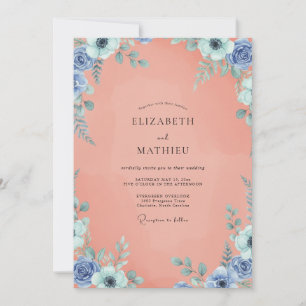 Peach Azure Leafy Wedding Invitation