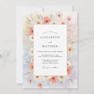 Peach Azure Wildflower Wedding Invitation
