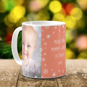 Peach Baby 1st Christmas 2 Photo New Mom and Dad Coffee Mug