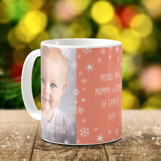 Peach Baby 1st Christmas 2 Photo New Mom and Dad Coffee Mug (Creator Uploaded)
