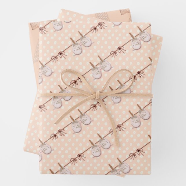 Peach Baby Bow Shower Wrapping Paper Sheet (In situ)