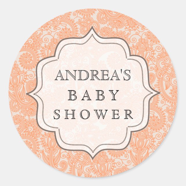 Peach Baby Shower Dessert Table Tag Label Sticker (Front)