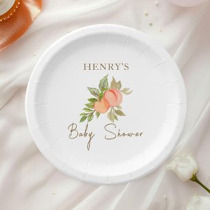 Peach Baby Shower Garden Party Watercolor Paper Plate