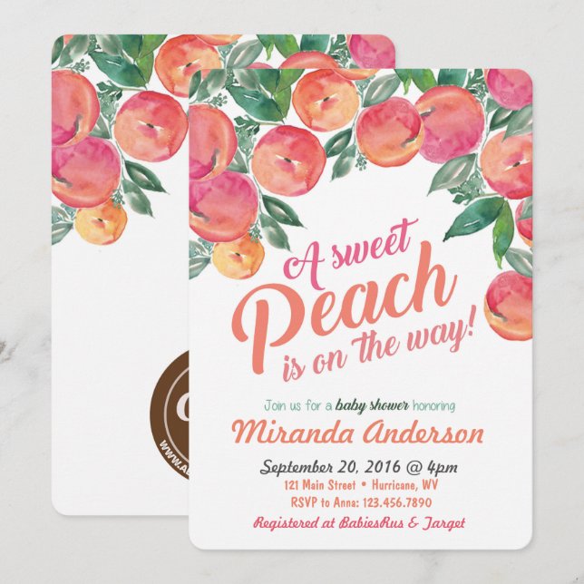Peach Baby Shower Invitation (Front/Back)
