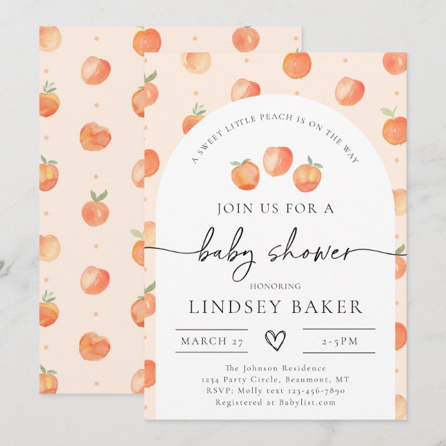 Peach Baby Shower Invitation | Peach Baby (Front/Back)