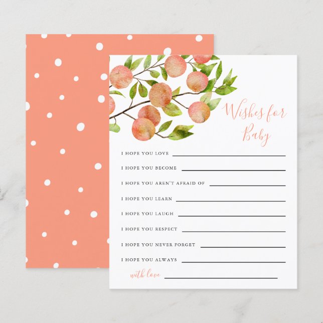 Peach Baby Shower Wishes for Baby Card (Front/Back)