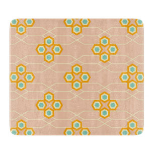 Peach background hexagonal floral pattern cutting board