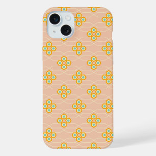 Peach background hexagonal floral pattern iPhone 15 plus case