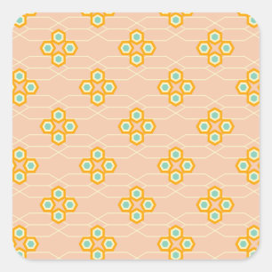 Peach background hexagonal floral pattern square sticker