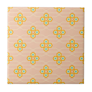 Peach background hexagonal floral pattern tile