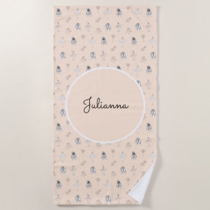 Peach Ballerina and Flowers Beach Towel