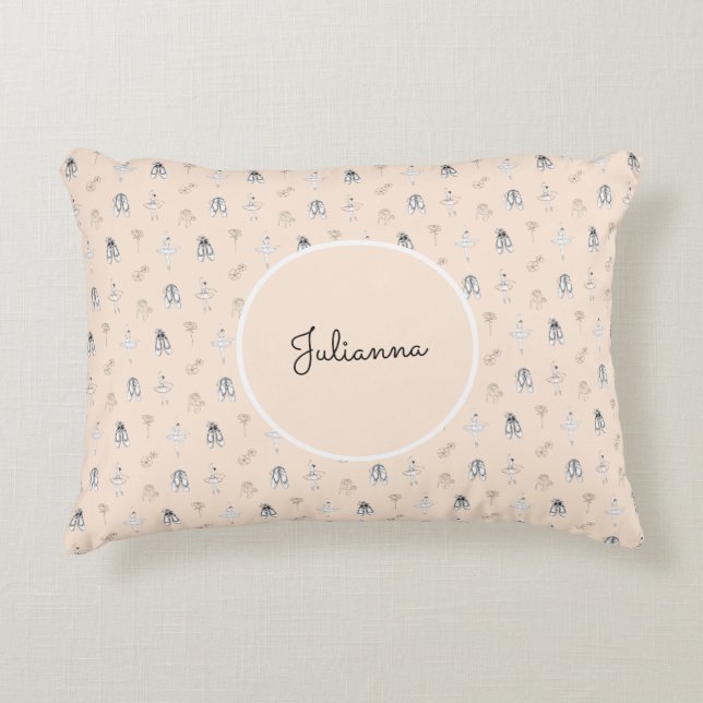 Peach Ballerina and Flowers Decorative Cushion (Front)