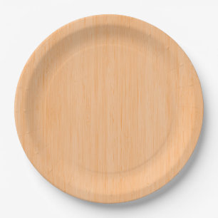 Peach Bamboo Wood Grain Look Paper Plate