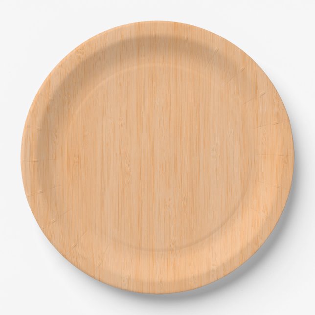 Peach Bamboo Wood Grain Look Paper Plate (Front)