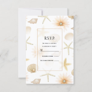 Peach Beach Seashells Flowers Modern Wedding RSVP Invitation
