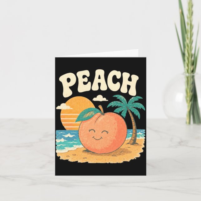Peach beach summer retro cute fruit sunset design card (Front)