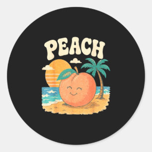 Peach beach summer retro cute fruit sunset design classic round sticker