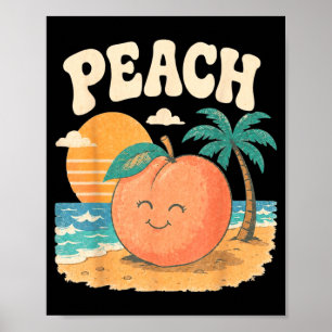 Peach Beach Summer Retro Cute Fruit Sunset Design Poster