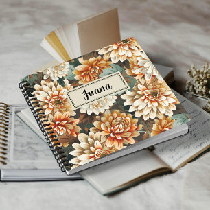 Peach Beige Chrysanthemum Floral Spiral Notebook