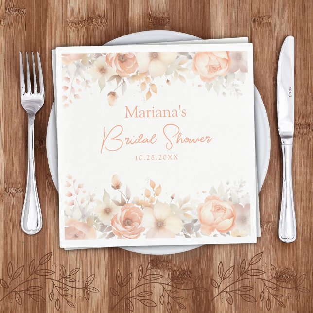 Peach Beige Floral Bridal Shower Napkin (Creator Uploaded)