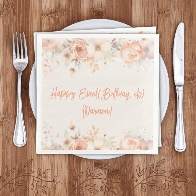 Peach Beige Flowers Floral Party Napkins (Creator Uploaded)