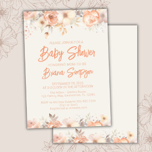 Peach Beige Ivory Flowers Floral Baby Shower Invitation