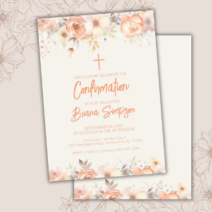 Peach Beige Ivory Flowers Floral Confirmation Invitation