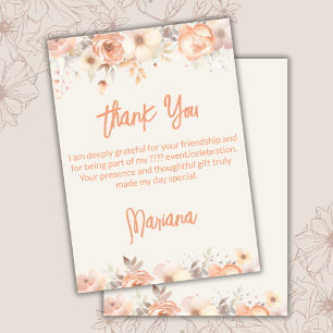 Peach Beige Ivory Flowers Floral Thank You Card
