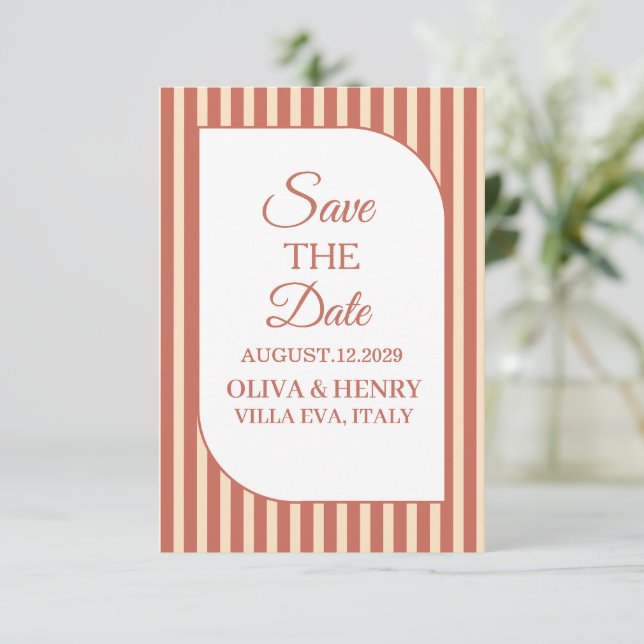 PEACH BEIGE STYLISH SIMPLE SCRIPT SAVE THE DATE  ANNOUNCEMENT (Standing Front)