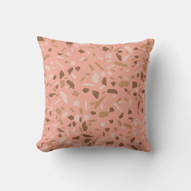 Peach Beige Tan Brown Terrazzo Marble Pattern Cushion (Front)