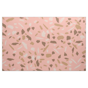 Peach, Beige, Tan Brown Terrazzo Marble Pattern Fabric