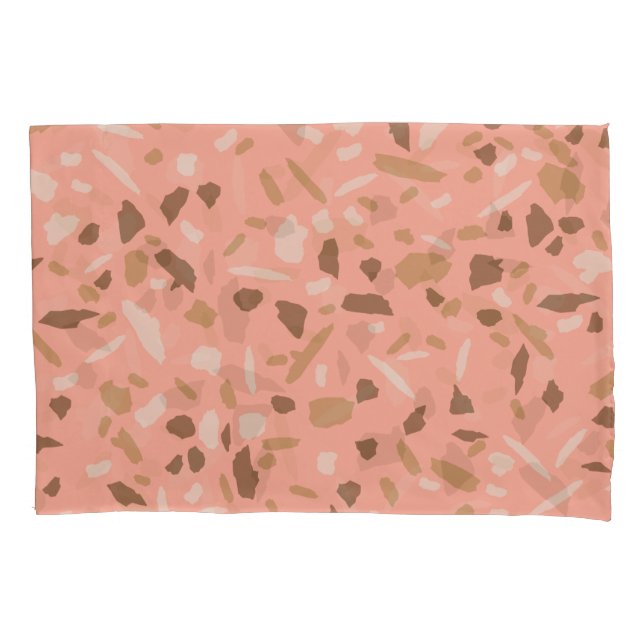 Peach Beige Tan Brown Terrazzo Marble Pattern Pillowcase (Front-Left)