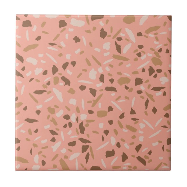 Peach Beige Tan Brown Terrazzo Marble Pattern  Tile (Front)