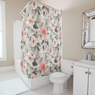 Peach & Beige Vintage Floral Shower Curtain