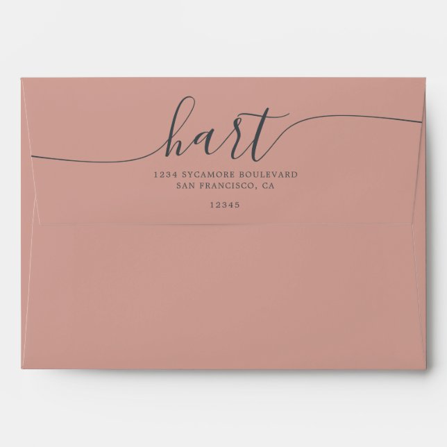 Peach Beige with Black Script Return Address Envelope (Back (Top Flap))