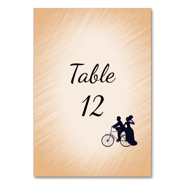 Peach Bicycle Wedding Table Number (Front)