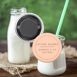 Peach Bilingual Lactose Allergy Alert Spanish Magnet