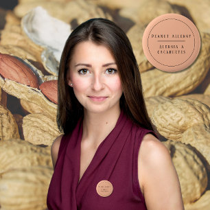 Peach Bilingual Peanut Allergy Alert Spanish 6 Cm Round Badge