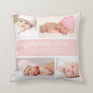 Peach Birth Announcement Throw Pillow