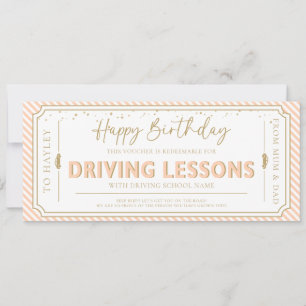 Peach Birthday Driving Lessons Gift Voucher Card
