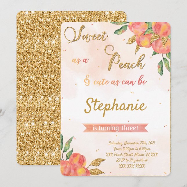Peach Birthday Invitations  (Front/Back)