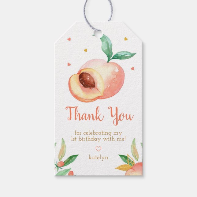 Peach Birthday Party Gift Tags (Front)
